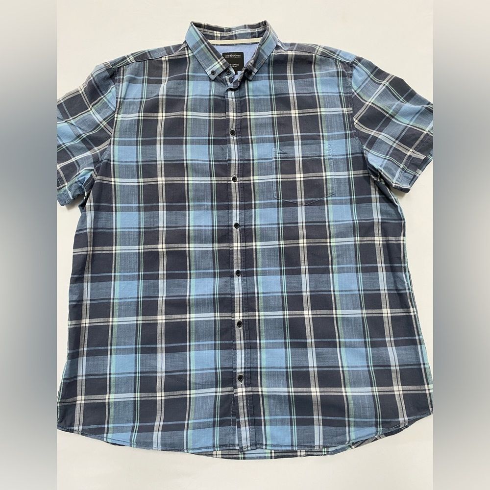 David Jones 100% Cotton Plaid Short Sleeve Button Down Shirt - XL